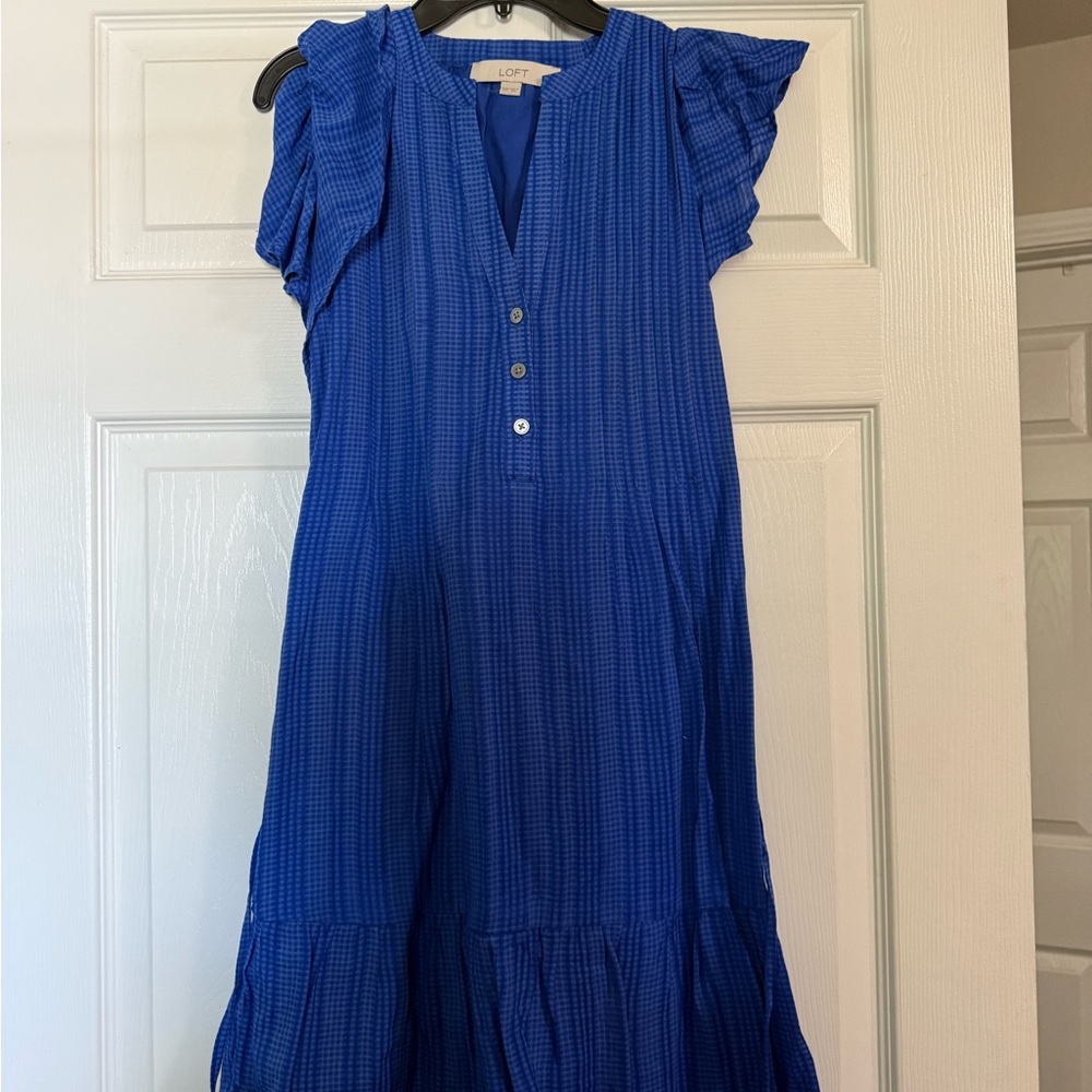 LOFT Vibrant Blue Checkered Dress